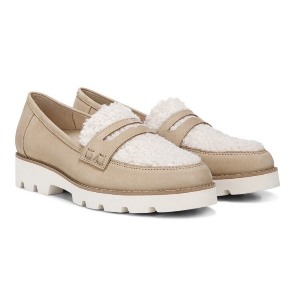 Vionic Tan and Cream Cheryl Shearling Platform Loafers  Size 7